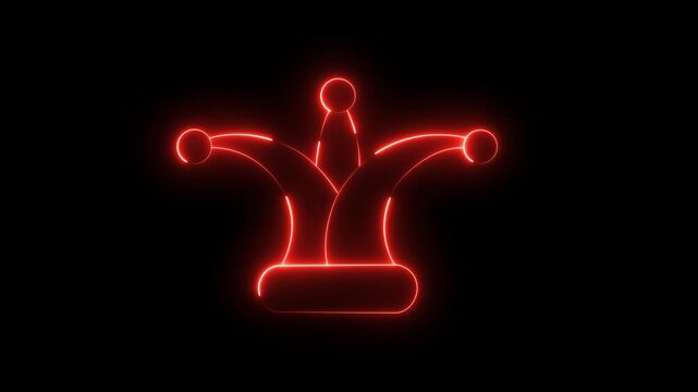 Jester hat red glowing neon icon animation loop isolated on black background