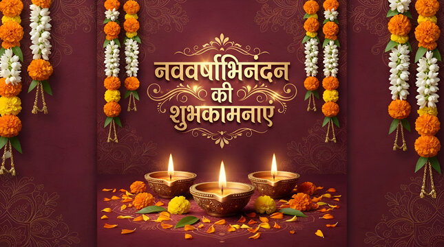  Nutan Varshabhinandan', meaning 'Happy New Year' in Hindi language, India. Indian festival of lights, even called Diwali. Nutan varshabhinandan and Saal Mubarak Post Template in Hindi