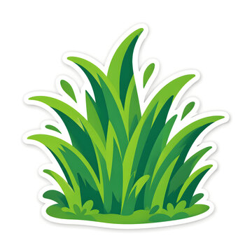Vibrant Green Grass Tuft Die Cut Sticker Flat Vector Illustration on White Background