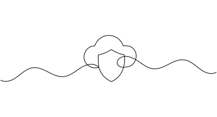 Obraz premium Cloud security continuous one line drawing minimalist protection shield icon editable stroke vector illustration