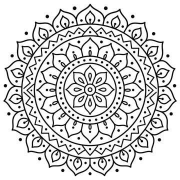Black line art mandala rangoli outline