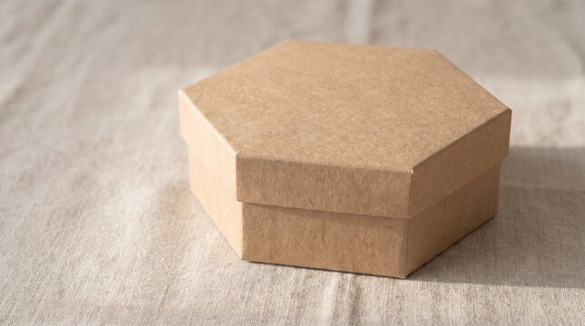 Kraft hexagon gift box with lid neutral background
