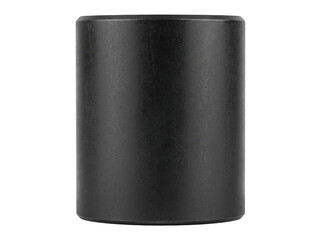 Fototapeta premium Matte black cylindrical container stands isolated against transparent background.