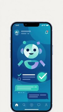 Smartphone with AI chatbot virtual assistant processing voice commands vector animation. Vertical video