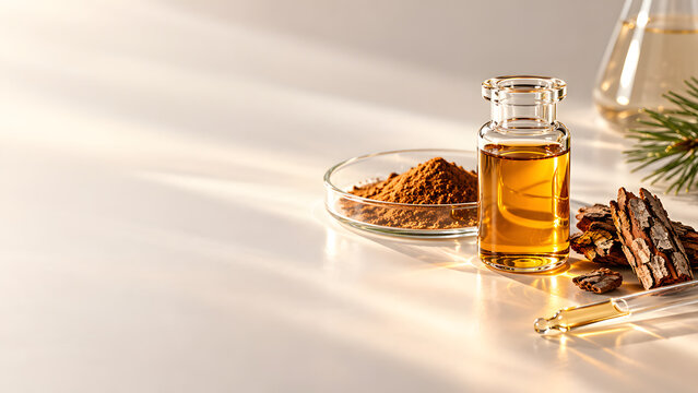 Pine Bark Extract with Amber Liquid and Botanical Powder