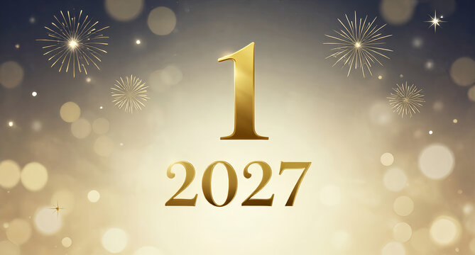 Golden number one for 2027 new year celebration with fireworks and