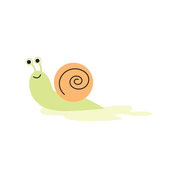 Cute and colorful land snail vector illustration cartoon isolated on white background. Snail with slime vector cartoon. 
