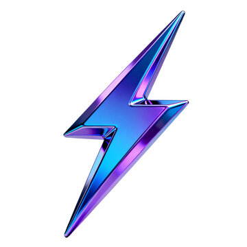 Glossy Metallic Lightning Bolt Symbol With Blue Purple Gradient Effect