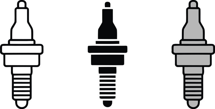 Spark plug icon set, car engine spark plug vector, automotive ignition mechanical component linear icon, glyph icon, isolated vector illustration   