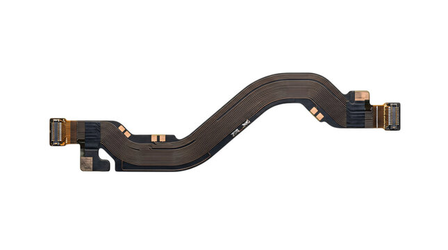 Curved flexible electronic circuit isolated on transparent png