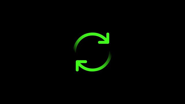 Green Circle Arrow Refresh and Reload Icon Animation With Loading Progress Symbol on Black Background 4K Motion Graphics
