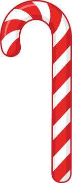 Traditional Christmas candy cane with red and white stripes, festive peppermint holiday treat vector, sweet winter seasonal snack illustration