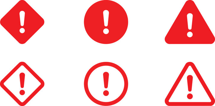 Set of red warning exclamation mark icons