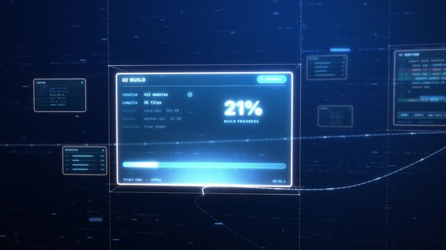 Software deployment pipeline HUD stepping through code, build, test and scan stages to live release