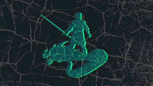 Siegfried slays the dragon, color vector illustration