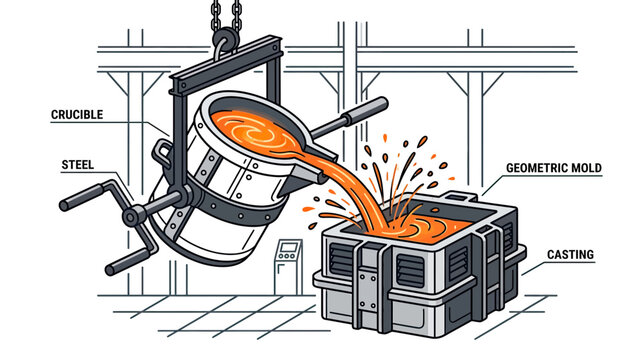Industrial Metal Casting Process Illustration