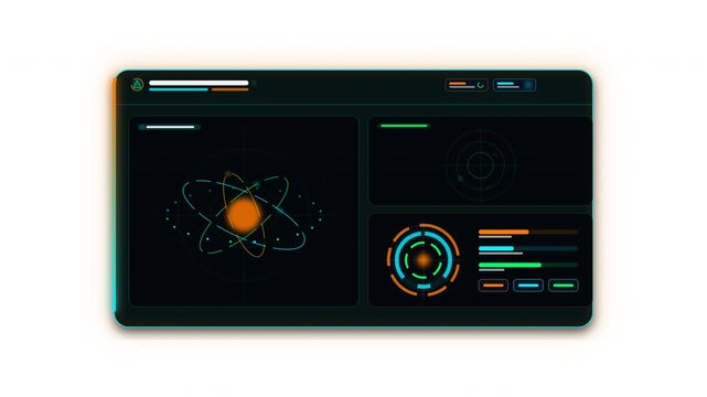 Peak-grade dark astro-cyber navigation UI panel overlay featuring a 3D rotating planetary gyroscope core, circular 360-degree radar spectrum scanner, holographic telemetry gauges, and traveling lumino