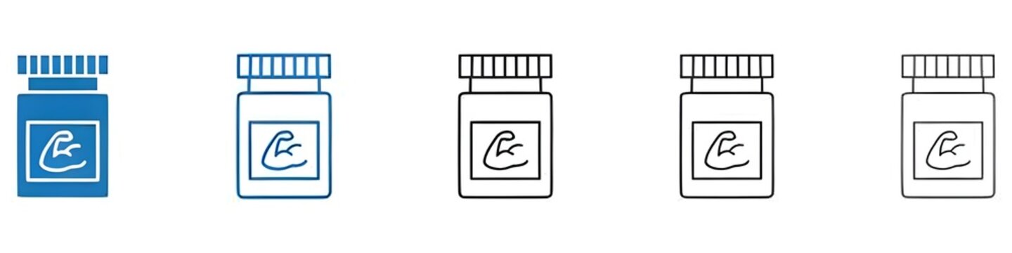 Fitness supplement icon vector set collection for web. Thin line customizable illustration. Contour symbol. Vector isolated outline drawing. Editable stroke