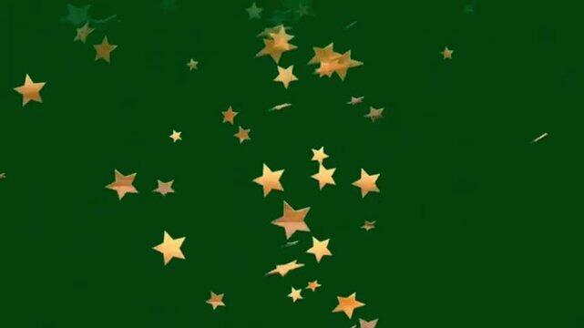 Golden shining star particles floating and sparkling on a keyable chroma key green screen background