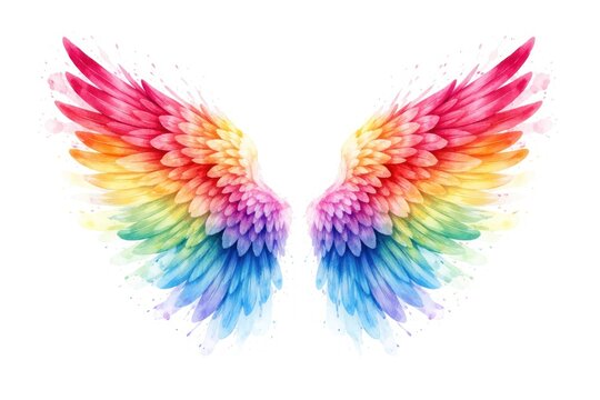 Vibrant rainbow wings illustration on white background.