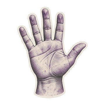 3D Vintage Open Palm Hand Engraving Palmistry Sticker PNG