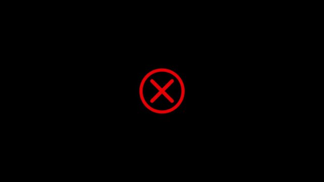 Abstract red x error icon animated against black background indicating failed process or cancellation