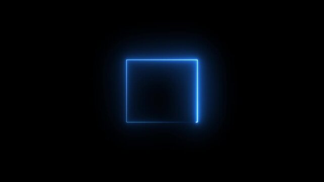 glowing neon light. square frame royal blue color animation neon light on black background. Abstract glowing neon frame rectangle icon animation background.