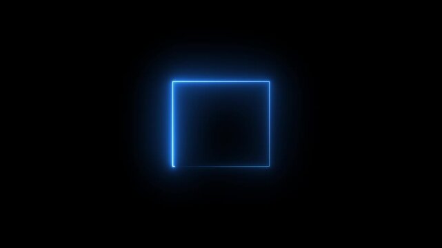 glowing neon light. square frame royal blue color animation neon light on black background. Abstract glowing neon frame rectangle icon animation background.
