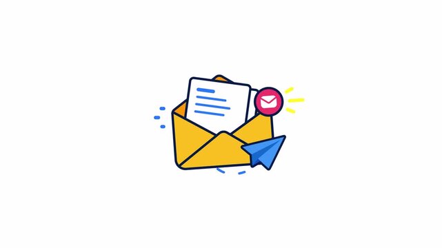 Email Message Notification Animation with Open Envelope and Paper Airplane