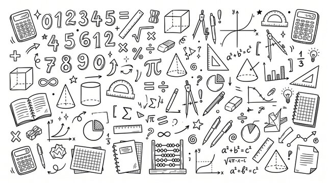 Math Doodle Elements Vector Set - Hand Drawn Educational Math Symbols & Formulas