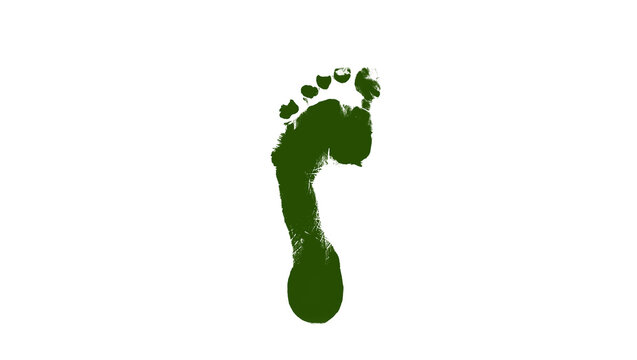 Dark green army footprint stamp illustration, bare foot print mark, rough ink barefoot track silhouette isolated on white background for poster, tattoo and creative print design