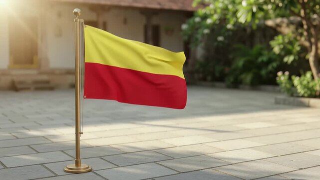 Karnataka Flag Waving on Golden Pole for Kannada Rajyothsava