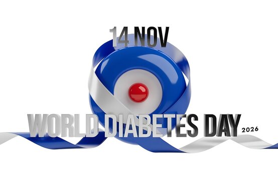 World diabetes day event graphic with blue circle symbol and flowing ribbon