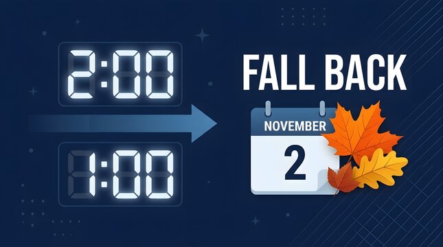 Daylight savings time ends with a digital clock changing from two to one o clock on a calendar date of november second