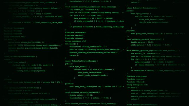 Green Cpp Source Code Wall Programming Script Hacker Background Animation.