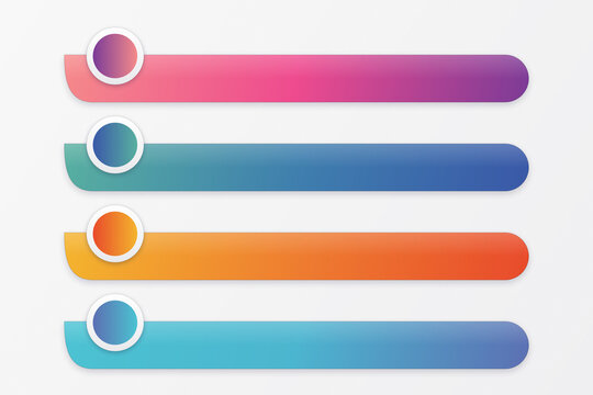 4 horizontal gradient banner list template for business steps options and menu presentation.