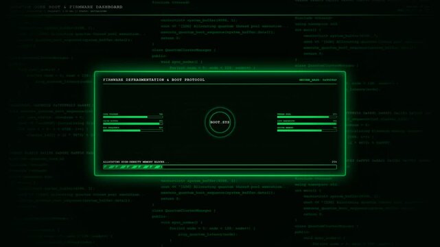 Firmware Boot Protocol Green Quantum Core Dashboard Loading Animation.