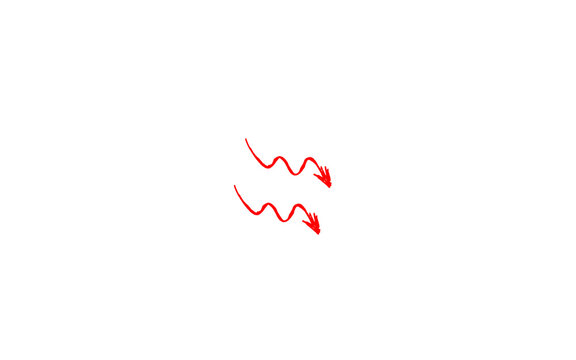 Vibrant red wavy arrows, hand-drawn directional pointers on white background, minimalist sketch of two curved arrows for business and marketing