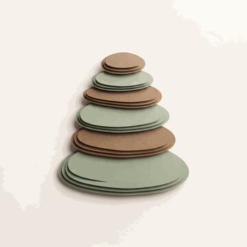 Stack of balanced smooth stones in earthy tones and muted green, representing zen and tranquility