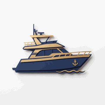 Modern Luxury Yacht with Anchor Symbol and Waves Illustration