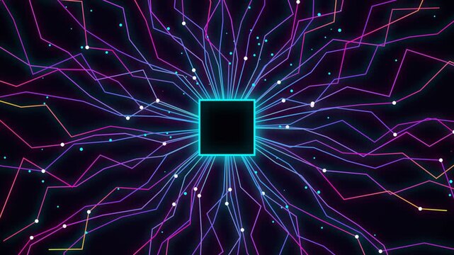Futuristic digital network connection glowing central node abstract