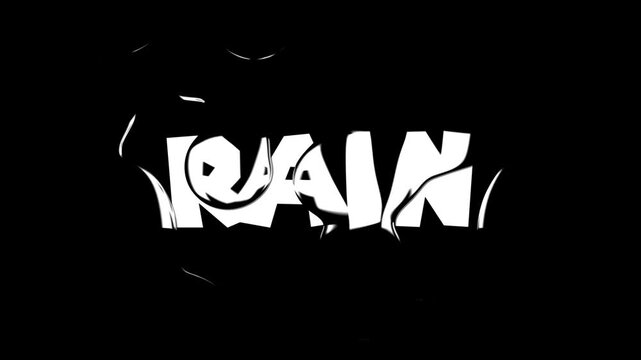 Animated rain text logo with liquid displacement effect on black background for dynamic motion graphics and creative overlay design.