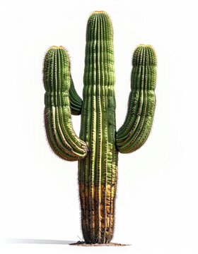 Tall, multi-armed desert succulent with ribbed green surface, isolated