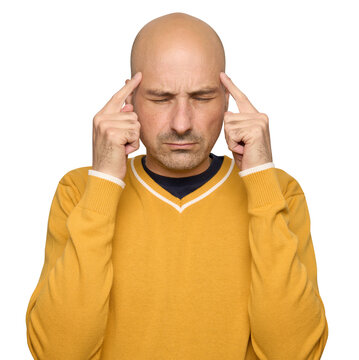 Bald Man Thinking Hard isolated