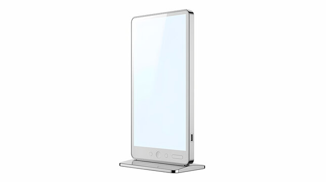 A vertical digital display stand with a slim frame and functional base serves as an effective communication tool for retail shops storefronts or indoor navigation and professional information