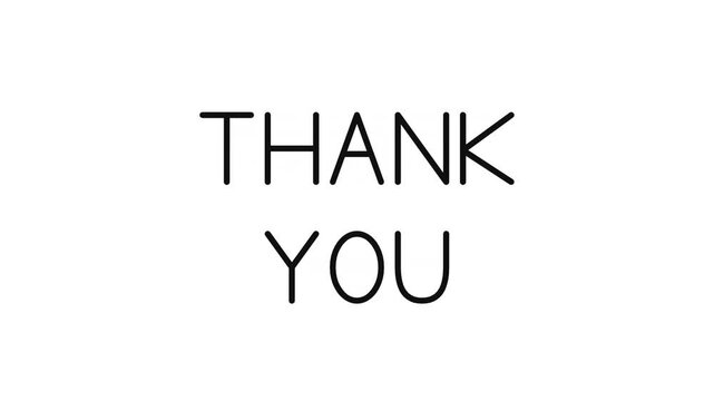 Thank you text on white background, minimalist black typography for video outro, clean message of gratitude for social media and business content