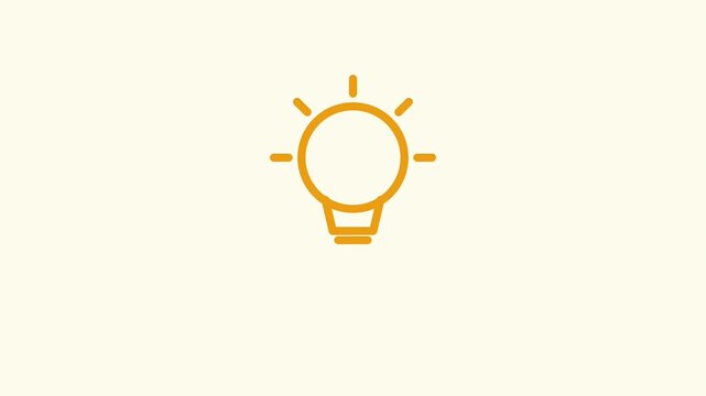 Minimalist light bulb icon animation for creative ideas, glowing yellow lightbulb symbol for brainstorming, simple line art motion graphic