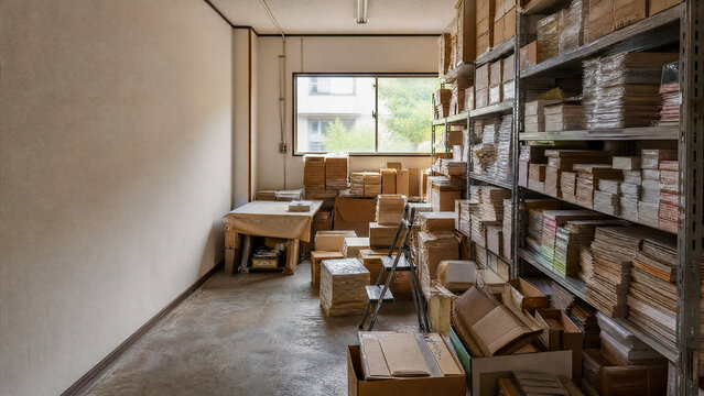 Cluttered overstocked stockroom in a small shop