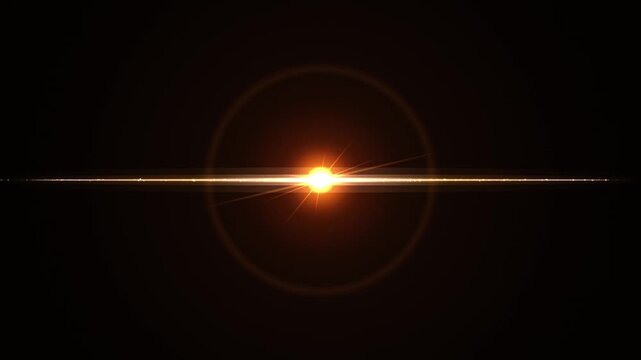 A bright sun-like light source with lens flare streaks extends horizontally across a deep black space background.