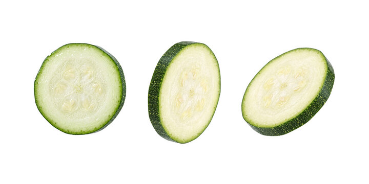Fresh green zucchini slices isolated on a transparent background
